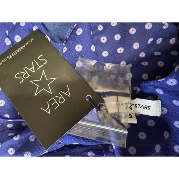 Area Stars Midi Dress XS Extra Small Blue Purple Dot Long Sleeve Tiered NEW - Picture 7 of 15